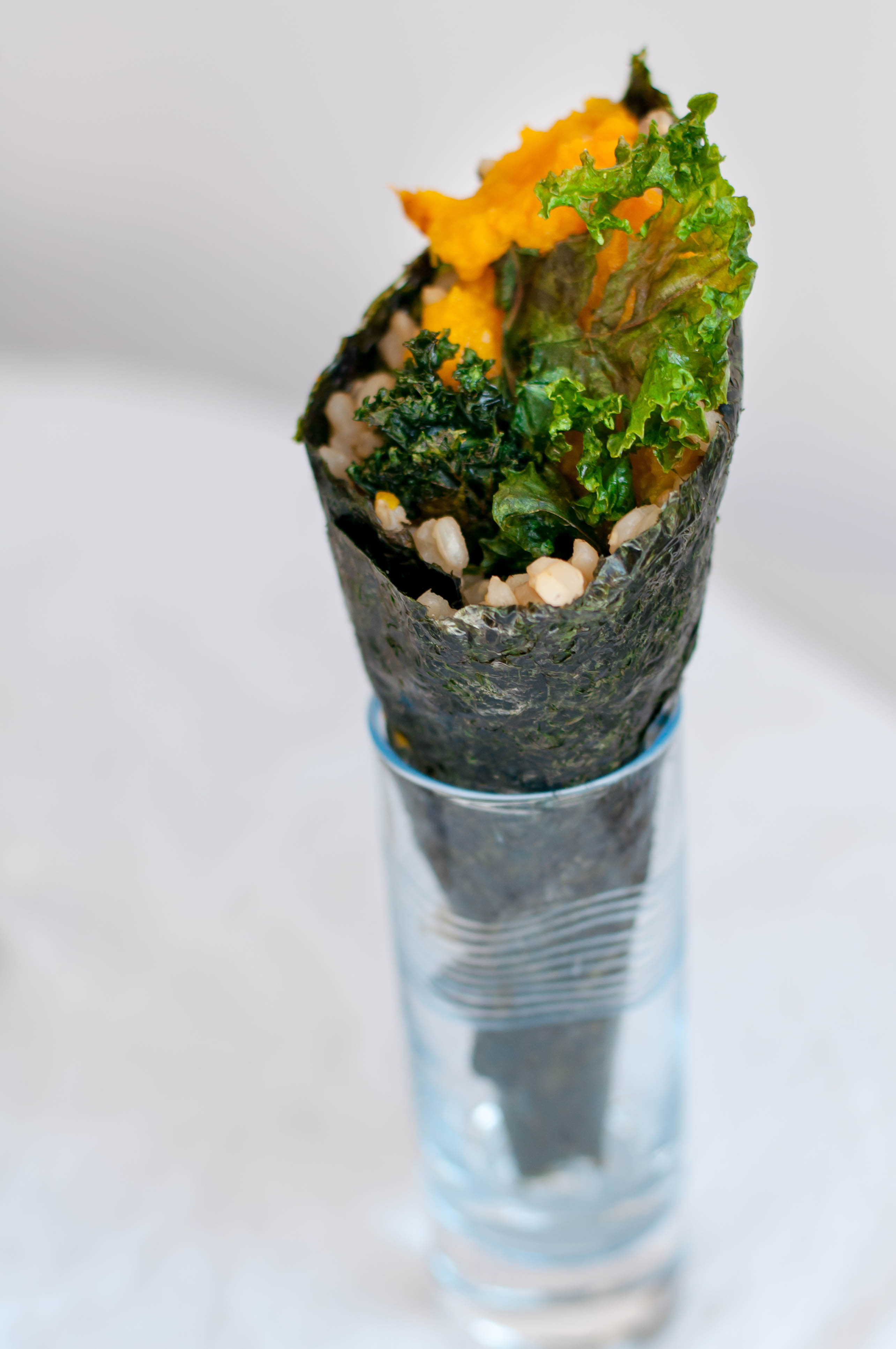 Japanese Pumpkin Temaki With Ginger Kale Chips - The Scratch Artist
