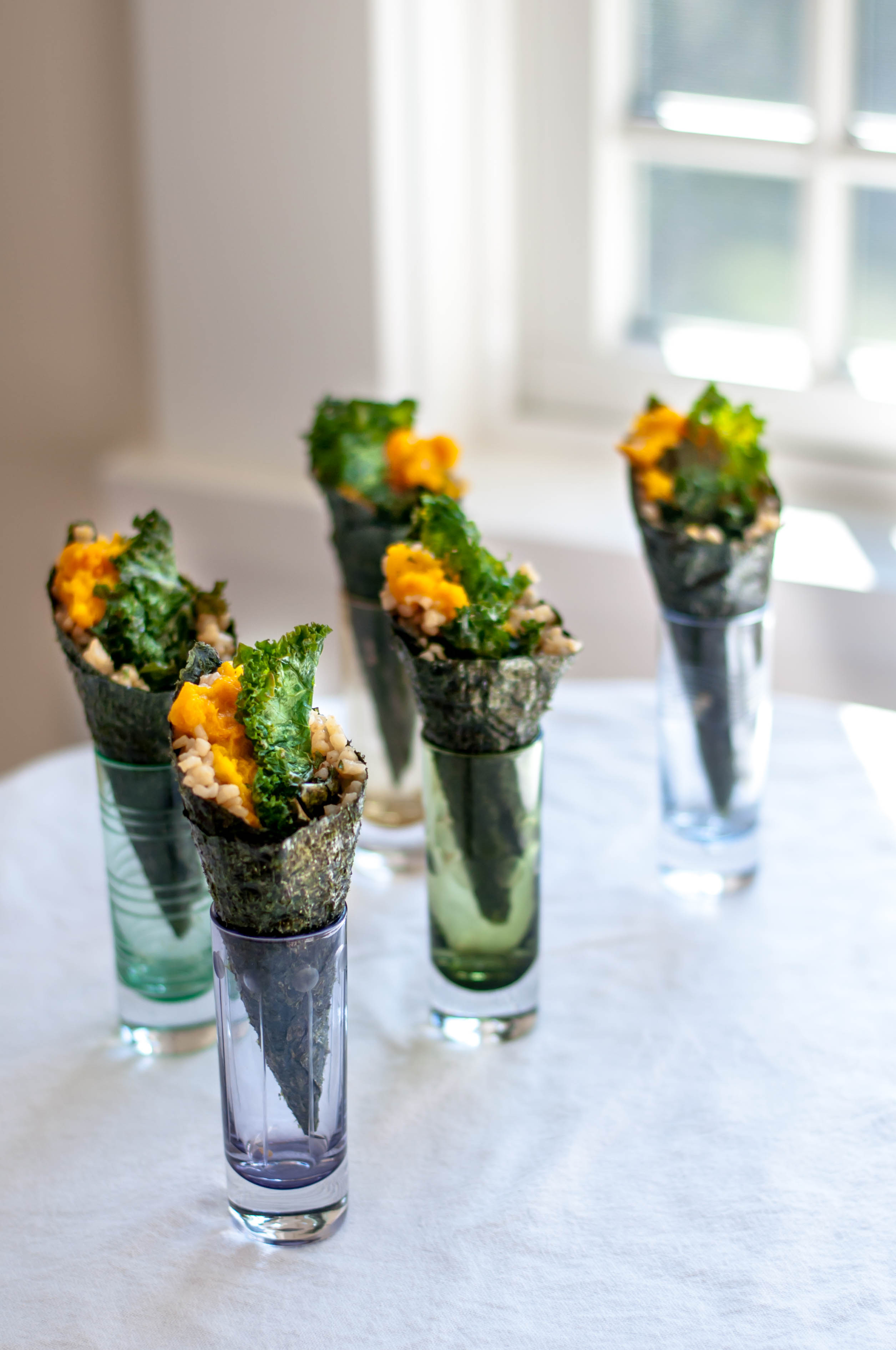 Japanese Pumpkin Temaki With Ginger Kale Chips - The Scratch Artist