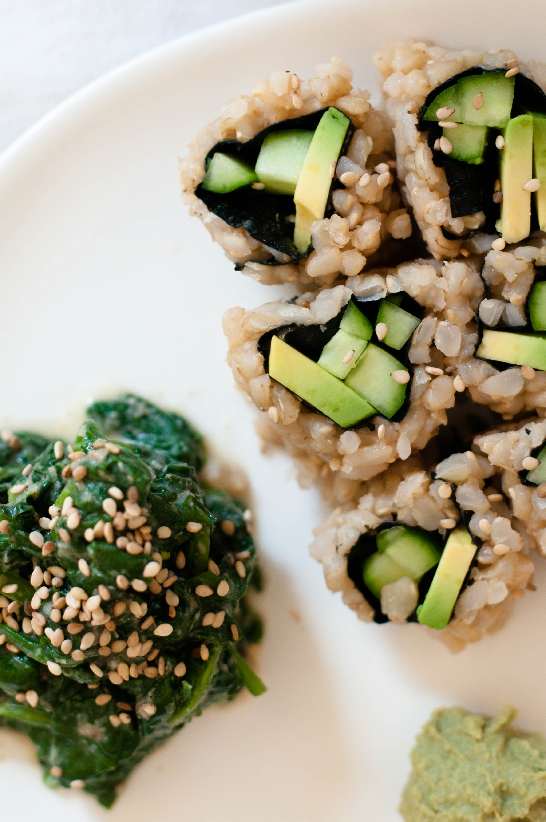 Vegetable Sushi Roll & Spinach Sesame Miso Salad (Goma-ae) - The Scratch Artist