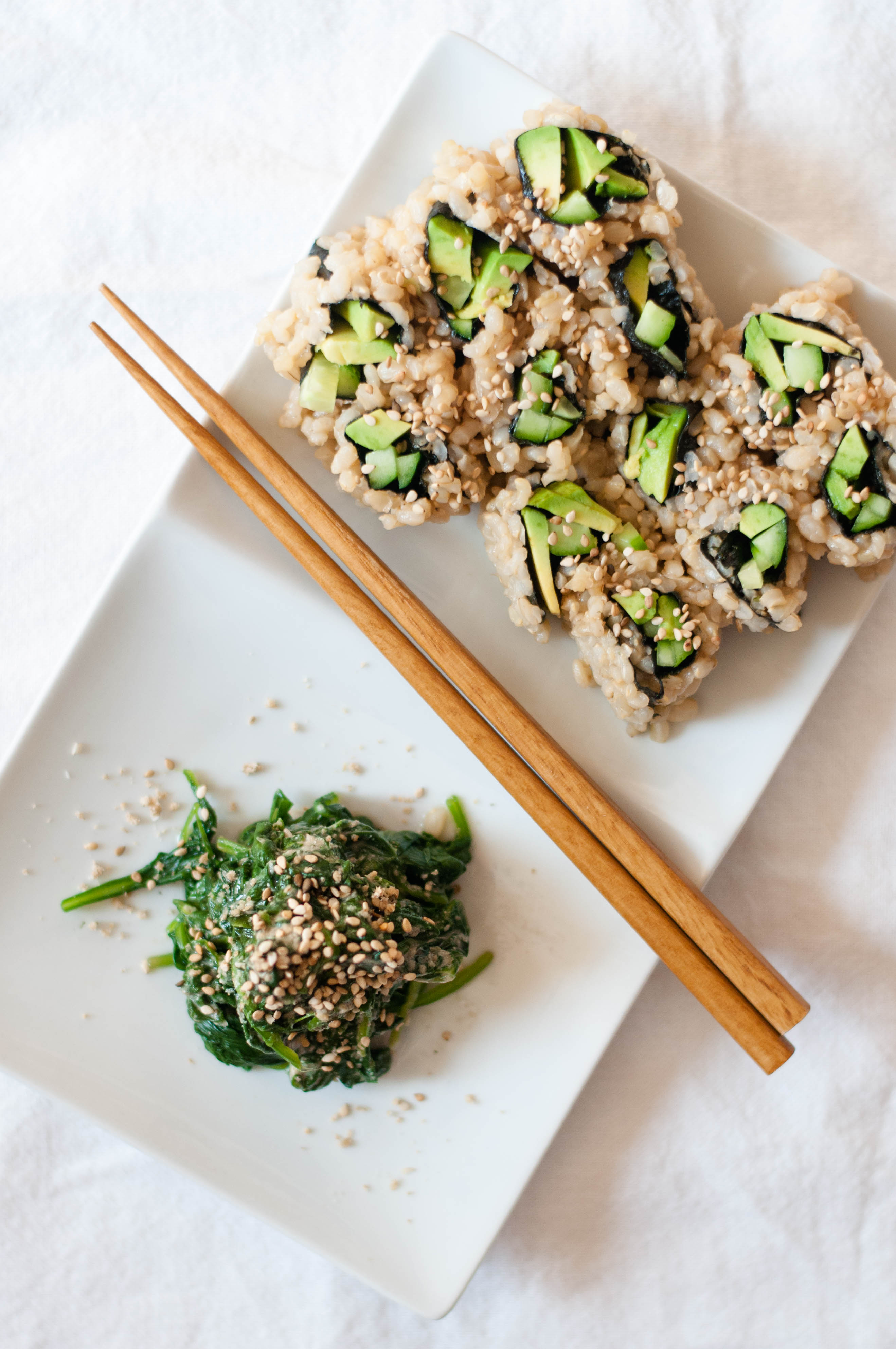 Vegetable Sushi Roll & Spinach Sesame Miso Salad (Goma-ae) - The Scratch Artist