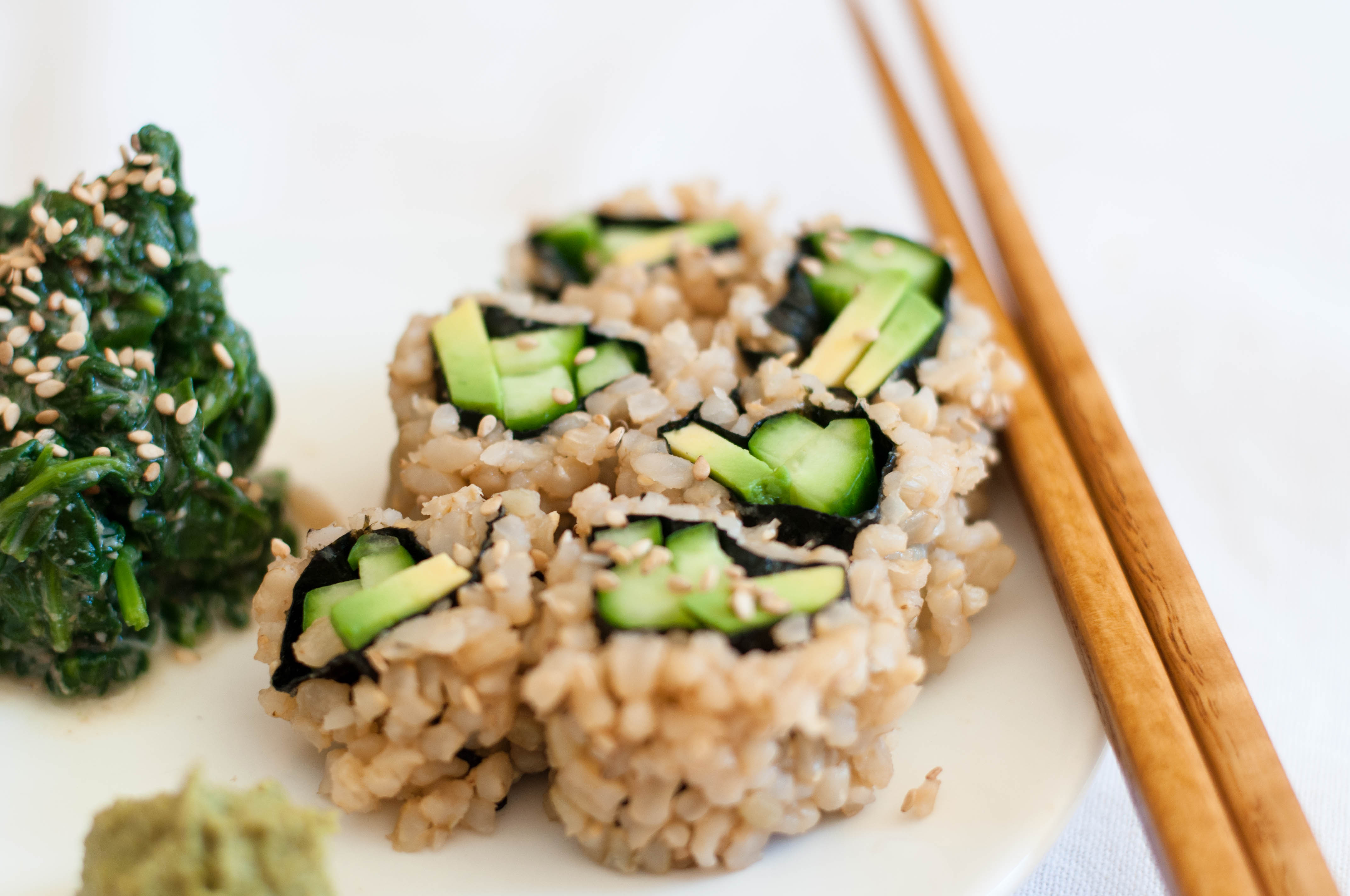 Vegetable Sushi Roll & Spinach Sesame Miso Salad (Goma-ae) - The Scratch Artist