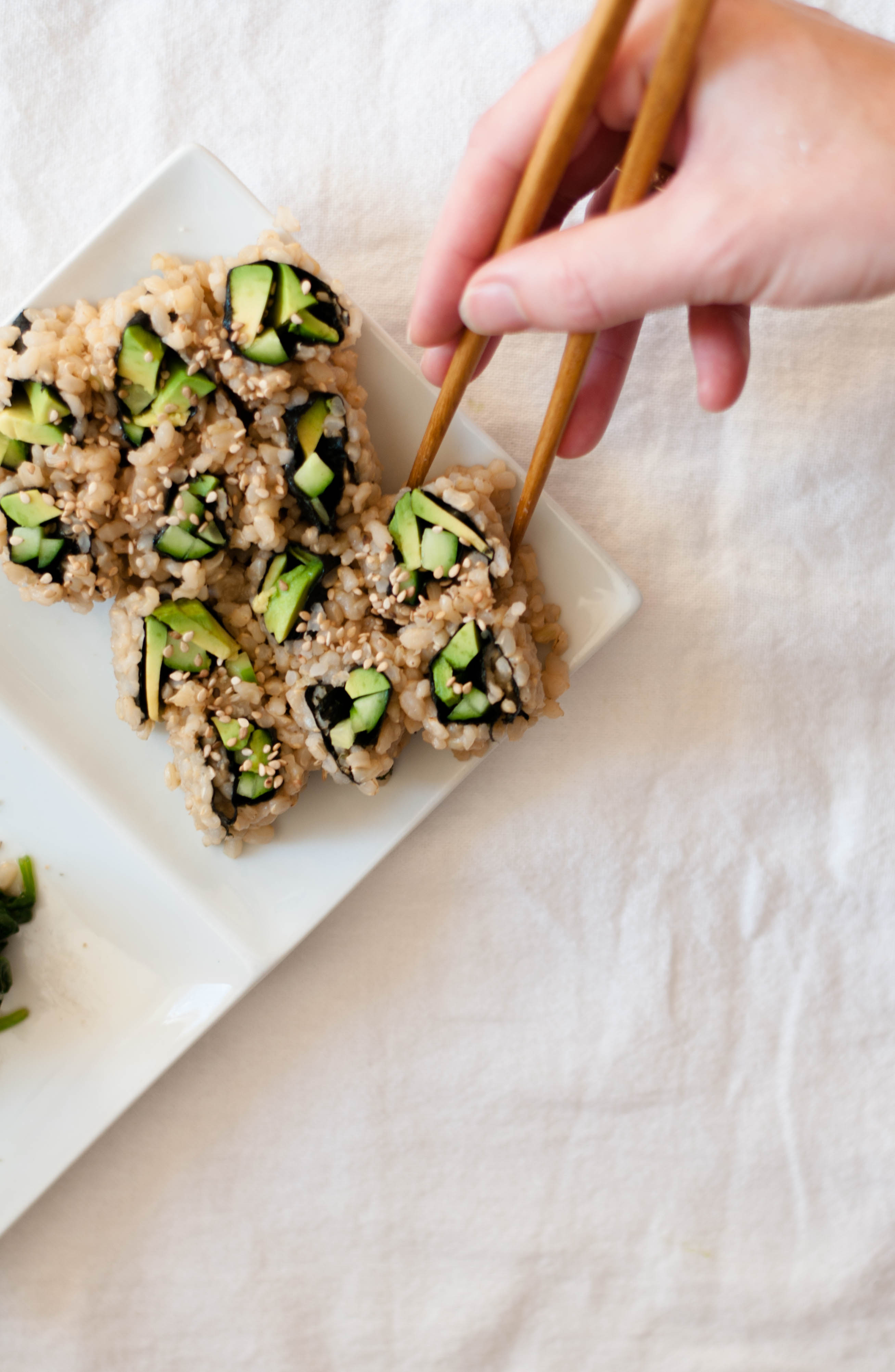 Vegetable Sushi Roll & Spinach Sesame Miso Salad (Goma-ae) - The Scratch Artist