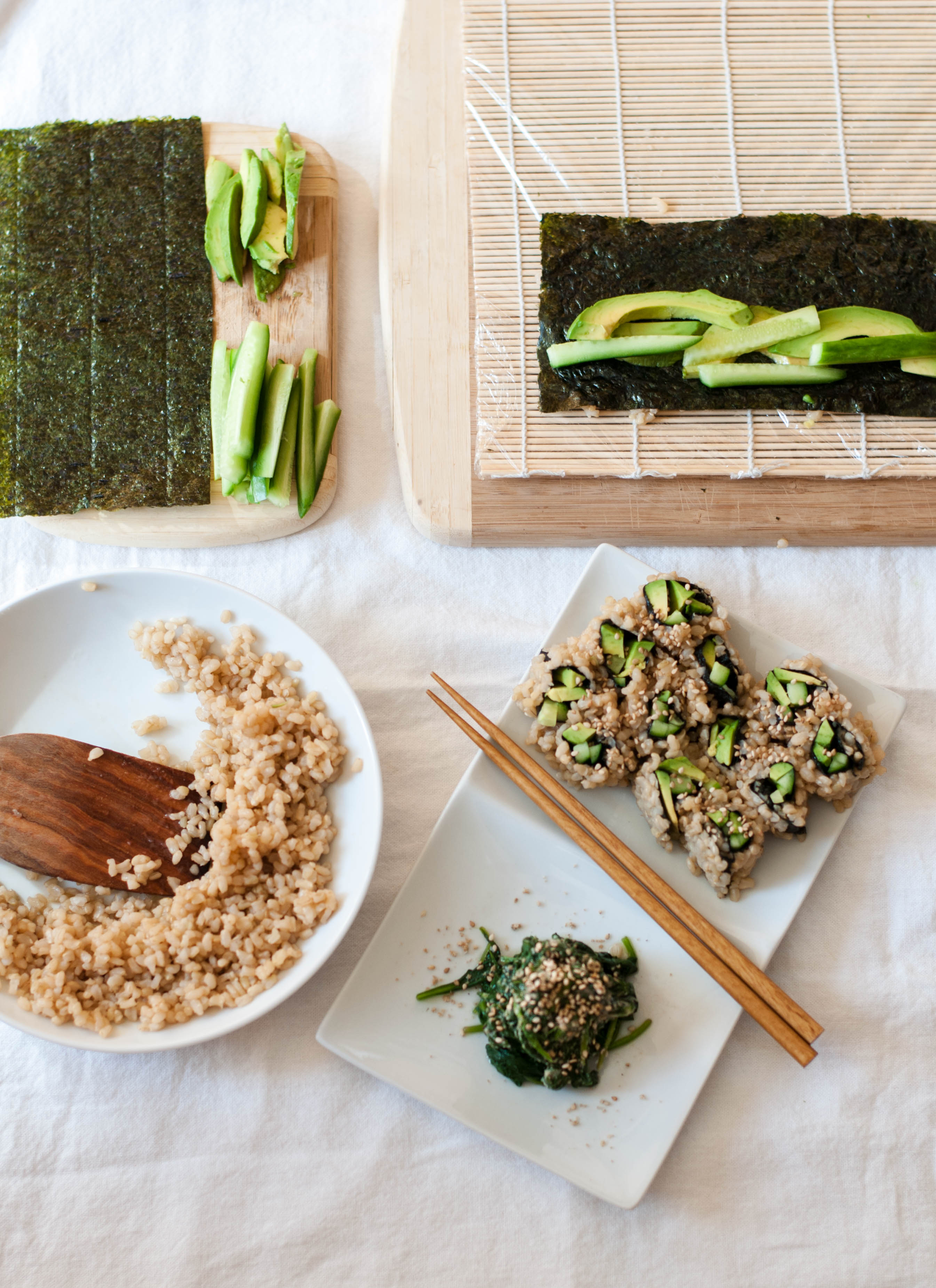 Vegetable Sushi Roll & Spinach Sesame Miso Salad (Goma-ae) - The Scratch Artist