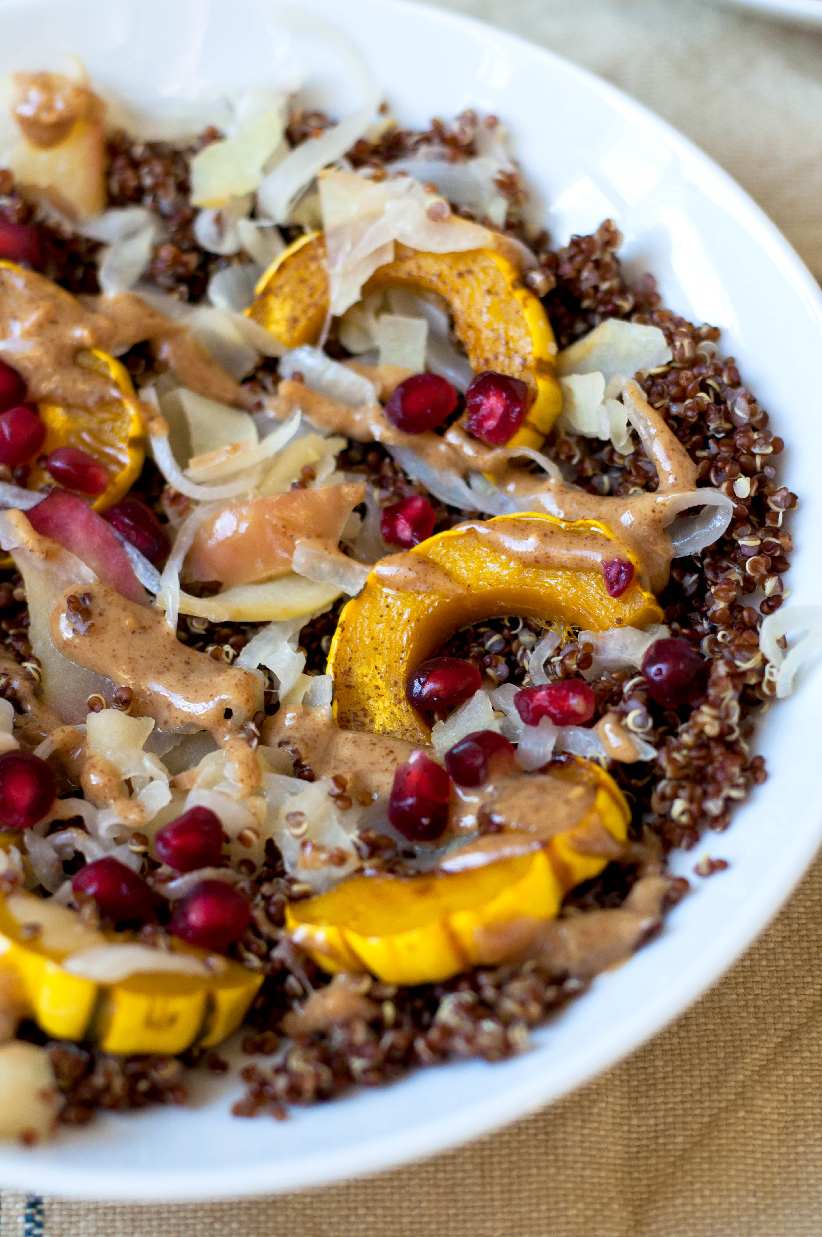 Toasted Quinoa Delicata Squash Salad with Almond Butter Sauce #glutenfree #dairyfree #vegan - The Scratch Artist