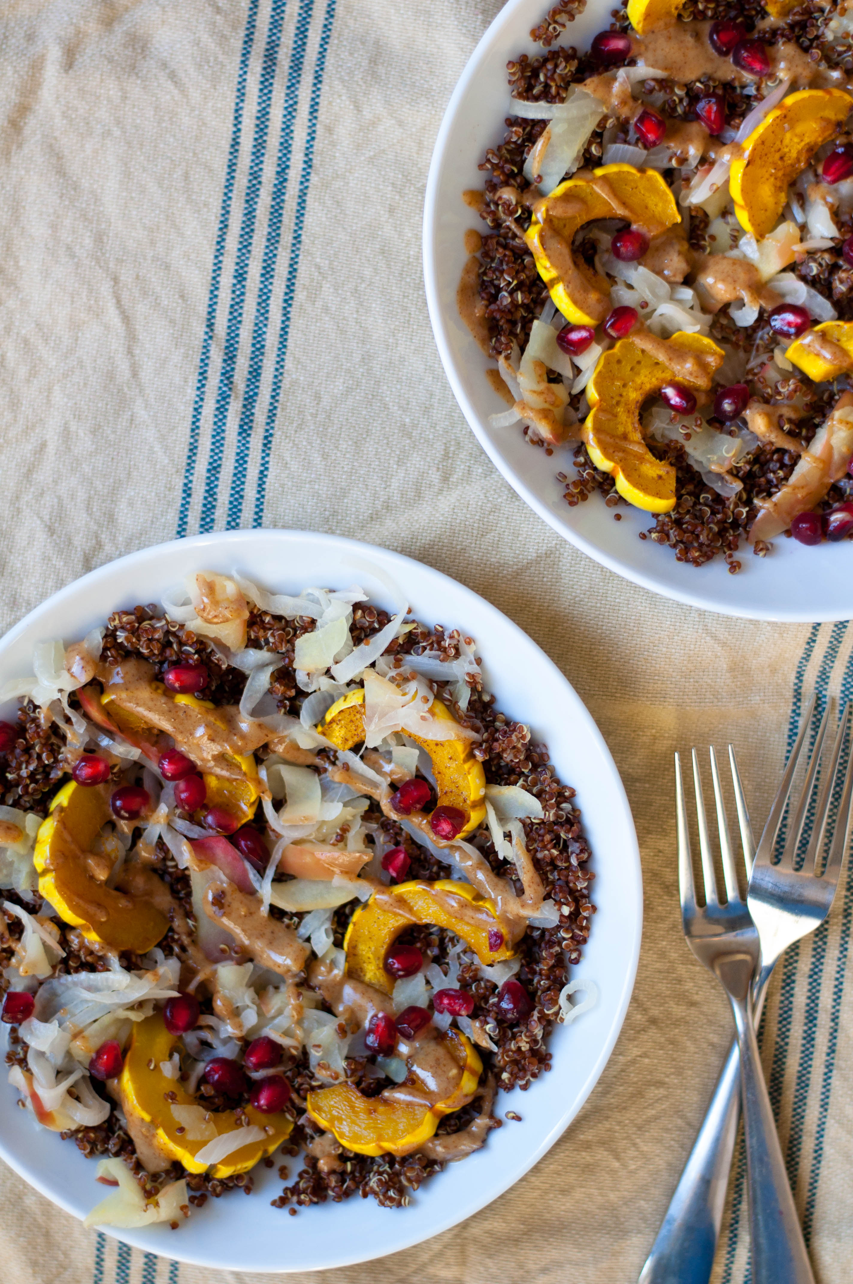 Toasted Quinoa Delicata Squash Salad with Almond Butter Sauce #glutenfree #dairyfree #vegan - The Scratch Artist