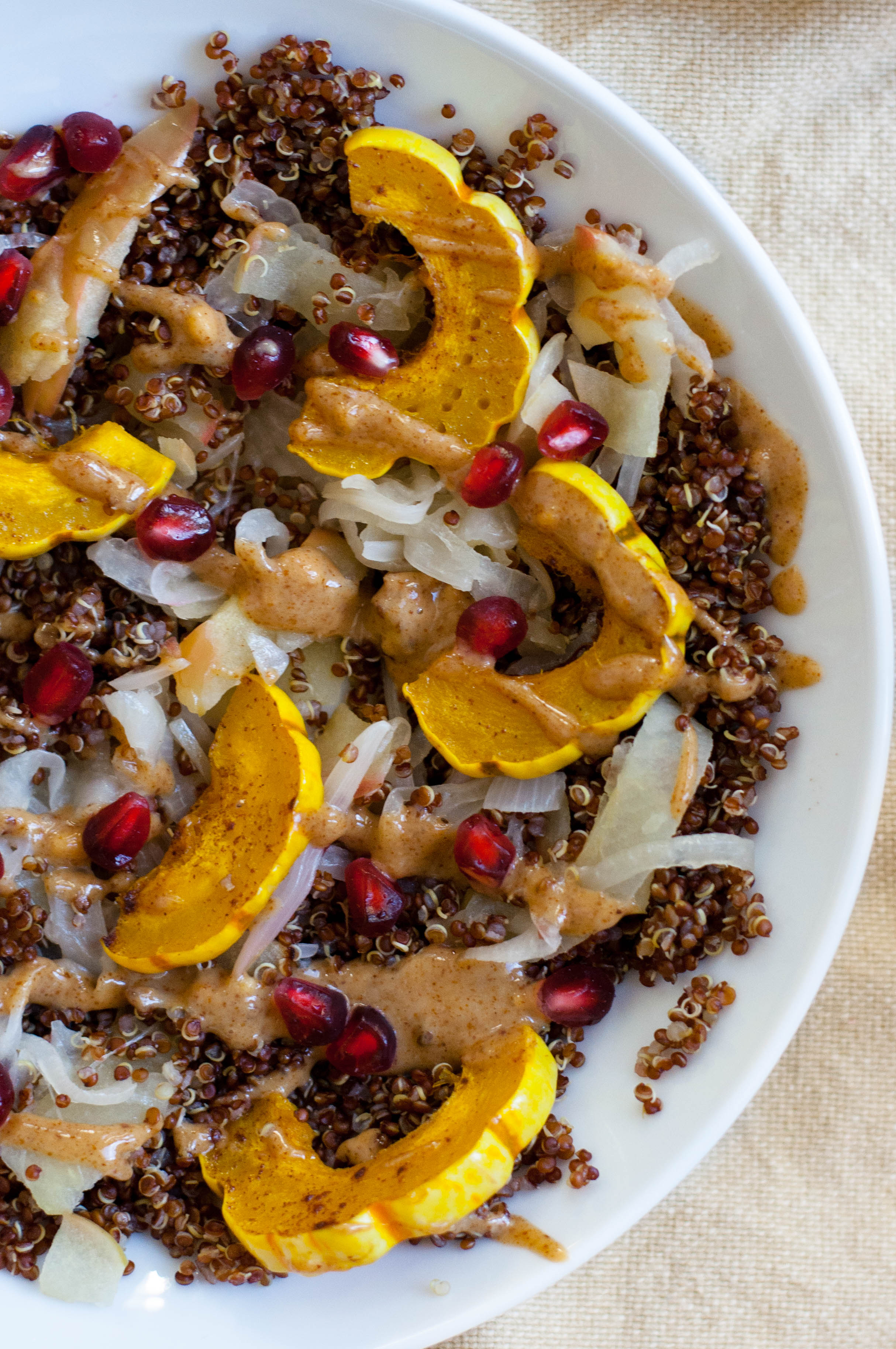 Toasted Quinoa Delicata Squash Salad with Almond Butter Sauce #glutenfree #dairyfree #vegan - The Scratch Artist