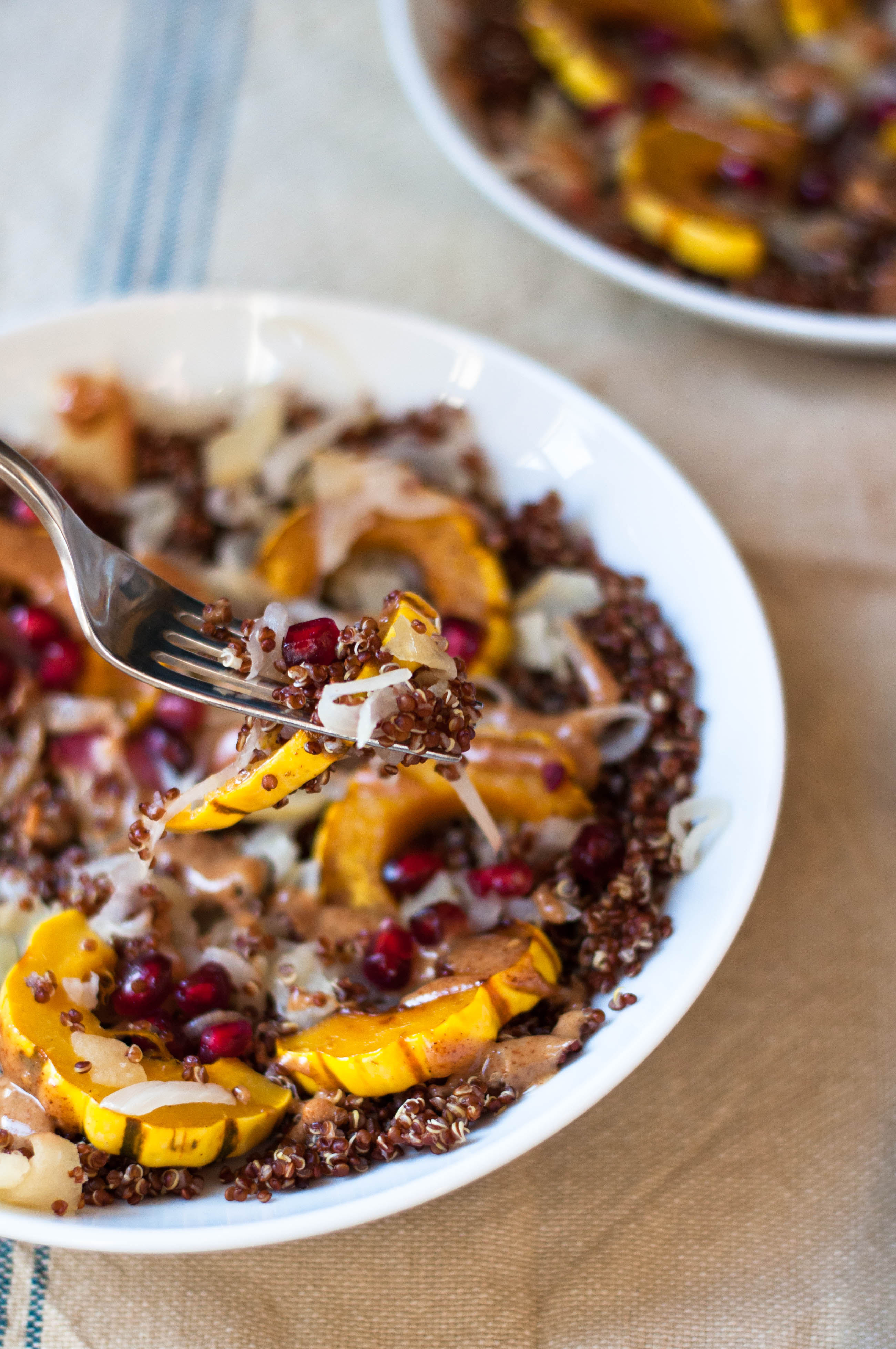 Toasted Quinoa Delicata Squash Salad with Almond Butter Sauce #glutenfree #dairyfree #vegan - The Scratch Artist