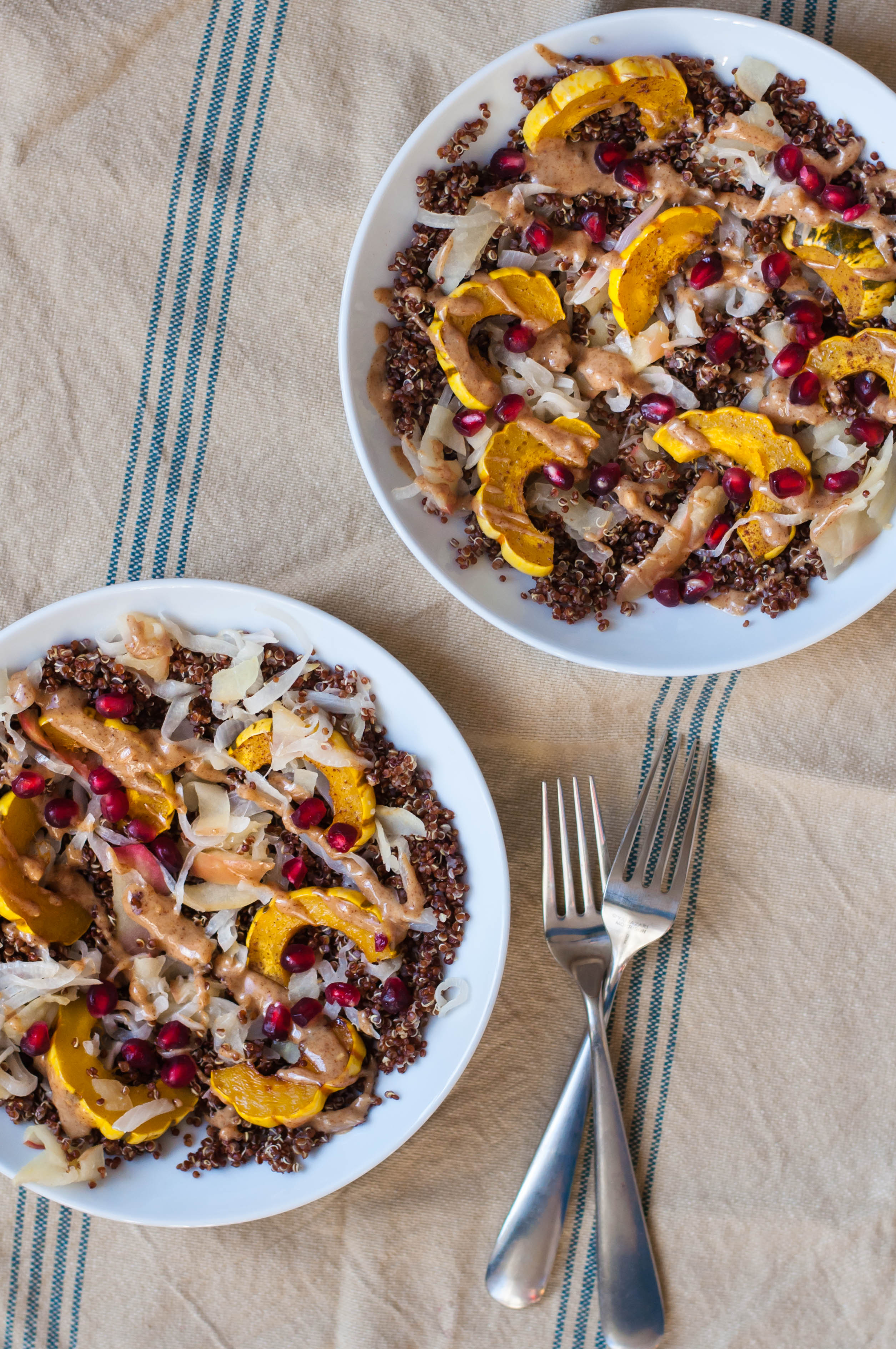 Toasted Quinoa Delicata Squash Salad with Almond Butter Sauce #glutenfree #dairyfree #vegan - The Scratch Artist