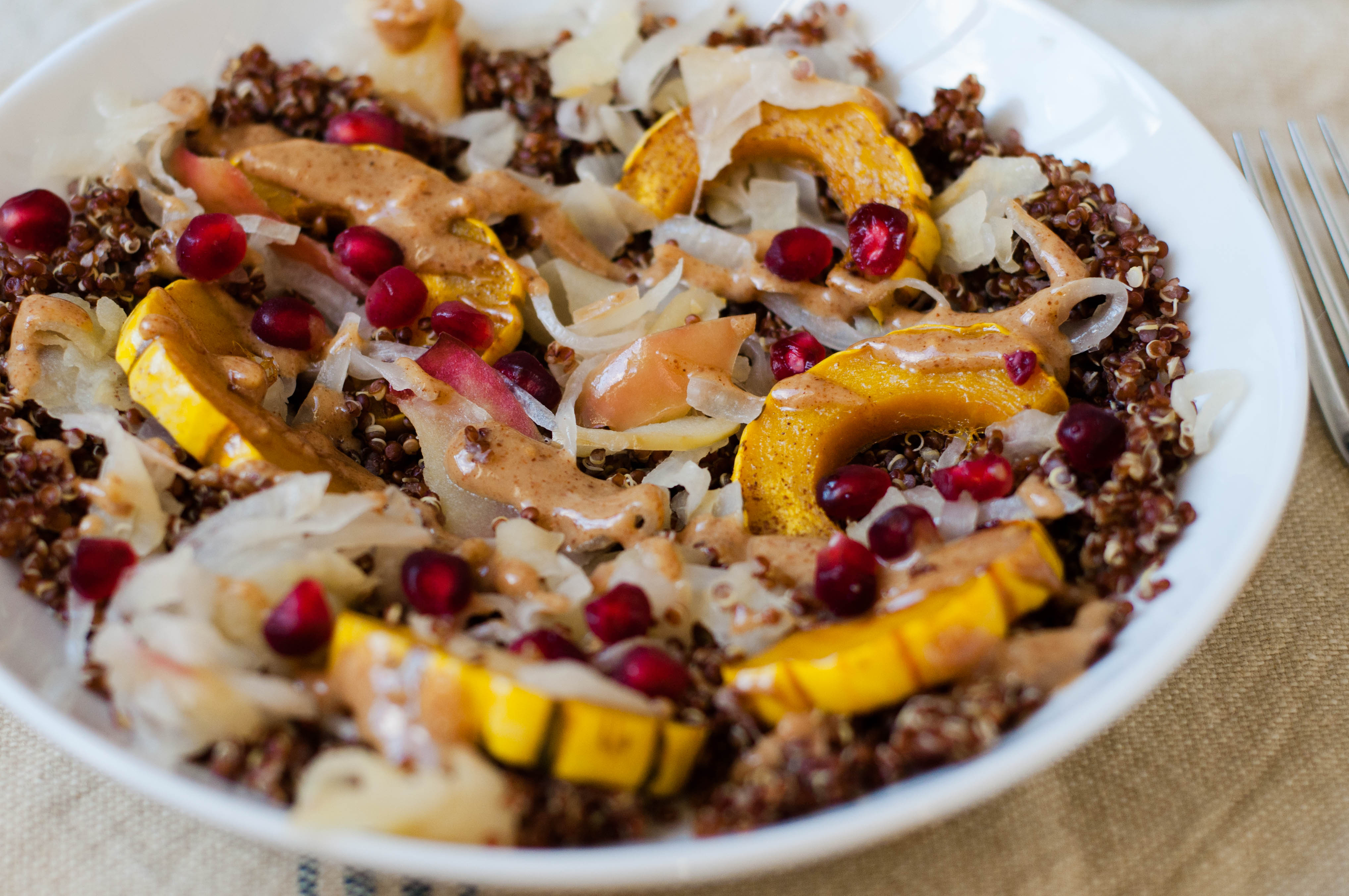 Toasted Quinoa Delicata Squash Salad with Almond Butter Sauce #glutenfree #dairyfree #vegan - The Scratch Artist