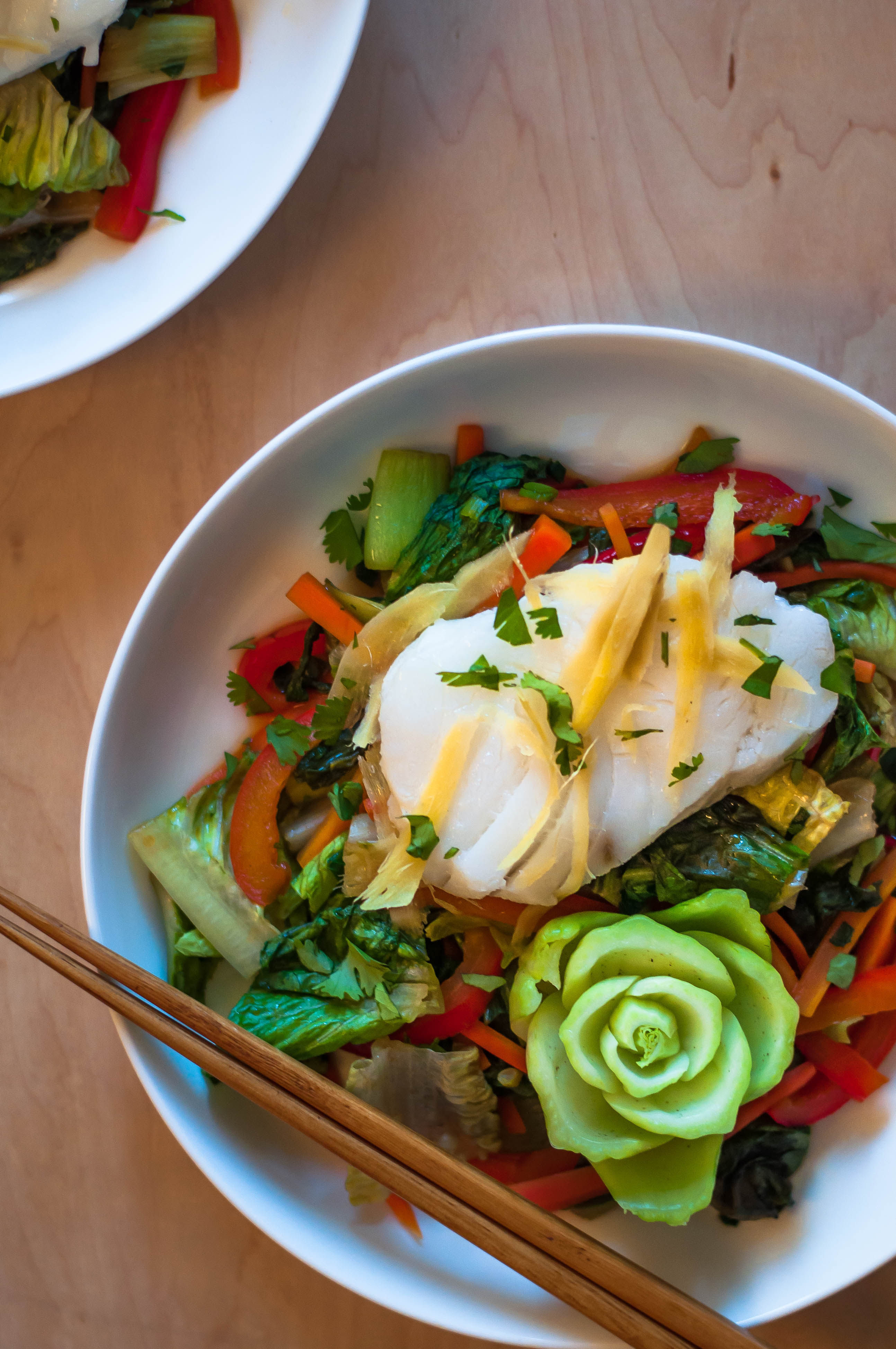 Ginger Steamed Cod with Stir Fried Salad - The Scratch Artist