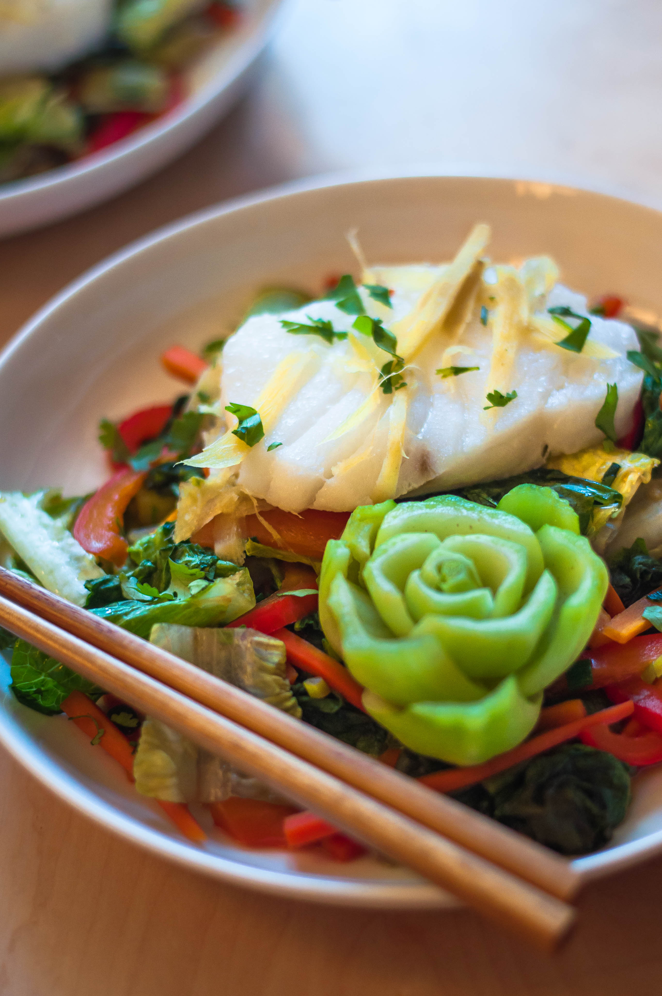 Ginger Steamed Cod with Stir Fried Salad - The Scratch Artist