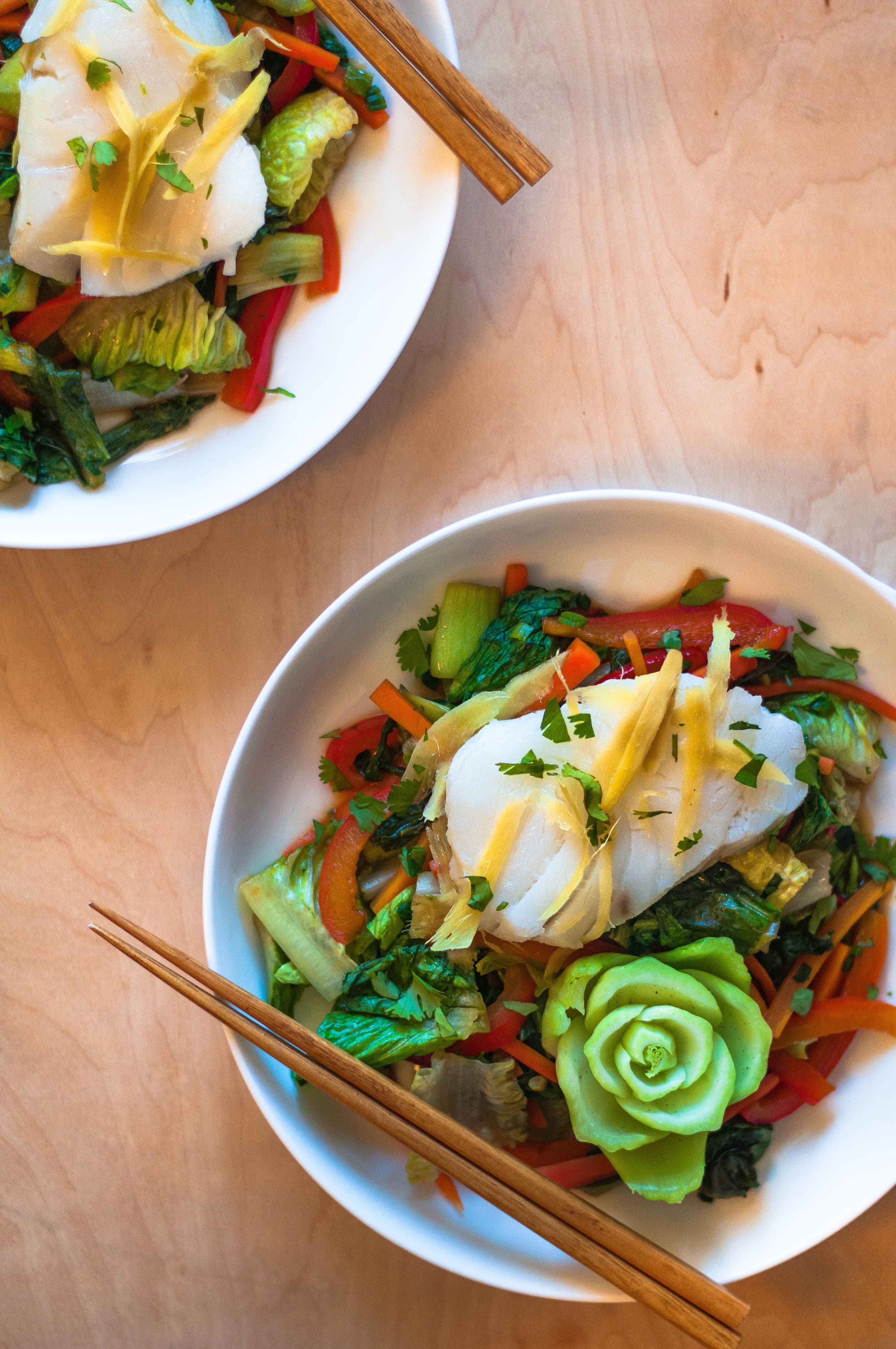 Ginger Steamed Cod with Stir Fried Salad - The Scratch Artist