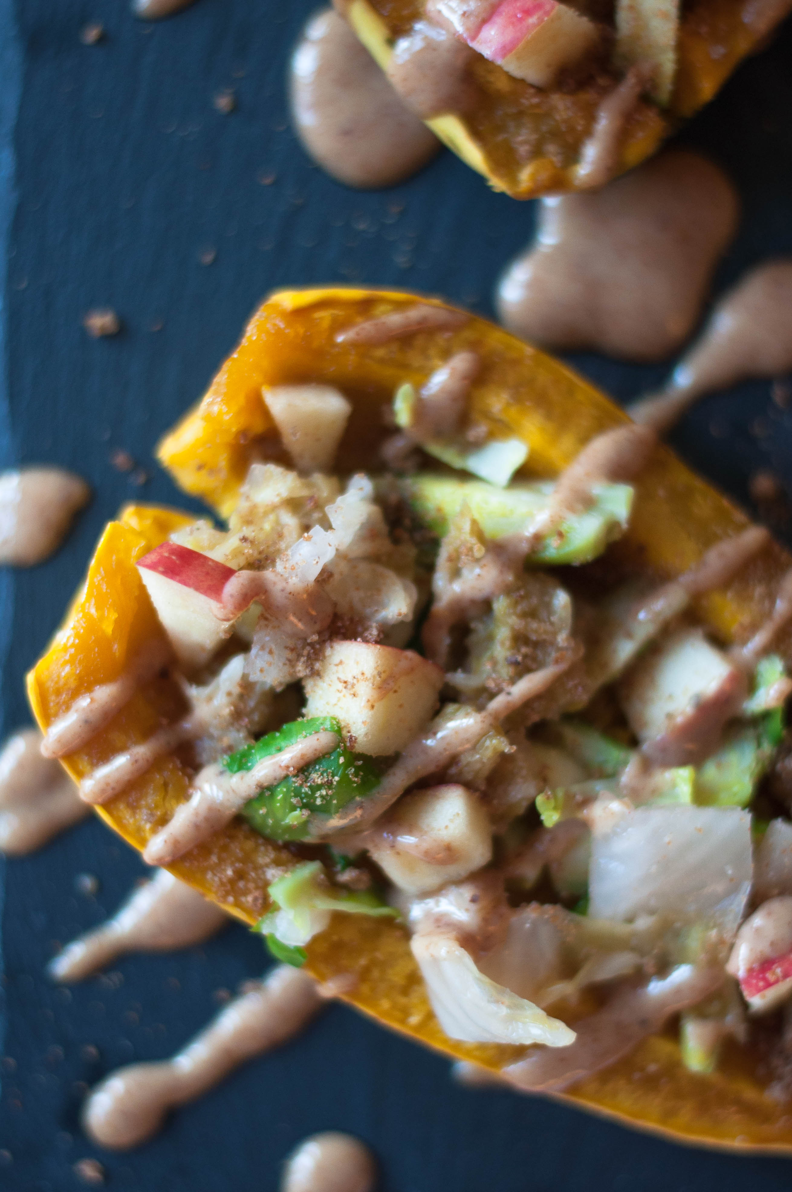 DELICATA SQUASH KIMCHI BOWLS WITH CRISPY BREADCRUMBS & ALMOND SAUCE - The Scratch Artist