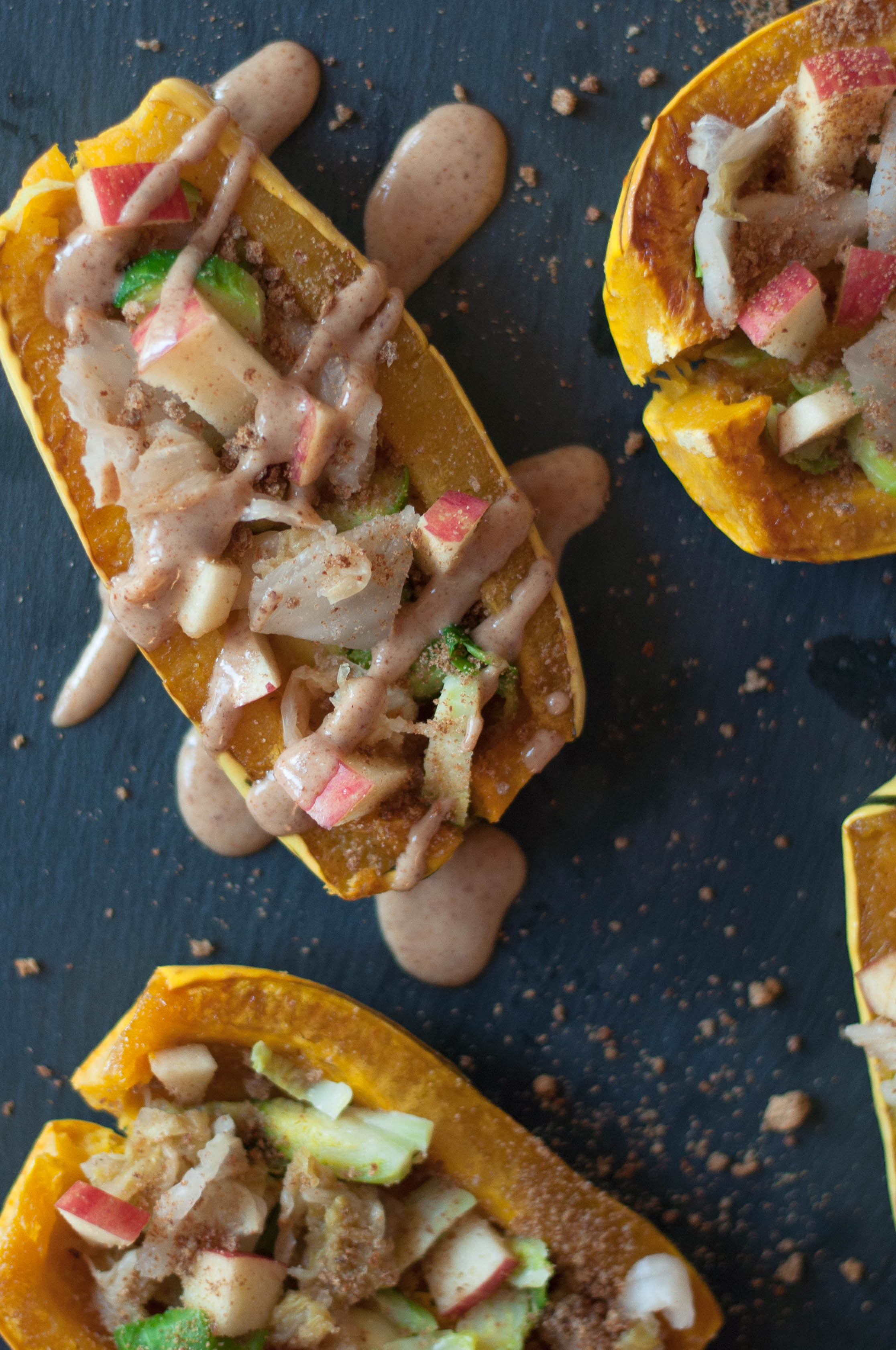 DELICATA SQUASH KIMCHI BOWLS WITH CRISPY BREADCRUMBS & ALMOND SAUCE - The Scratch Artist-3